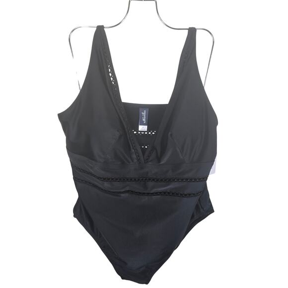 SwimSuits For All Lattice Plunge Black One Piece Swim Suit 26 NWT - Picture 2 of 7